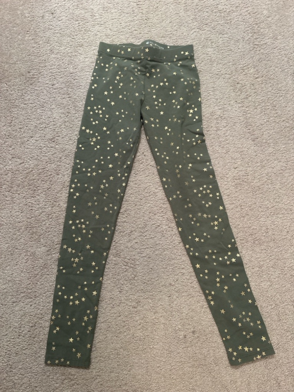 Crewcuts Girls Star Print Leggings Size 12 Olive Green Gold Stars